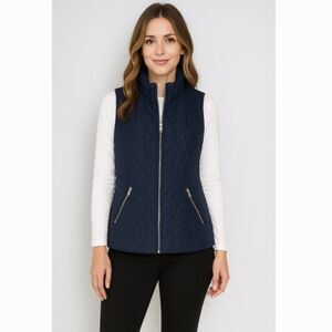 Christopher& Banks Navy Blue Quilted Full Zip Vest with Zipper Pockets